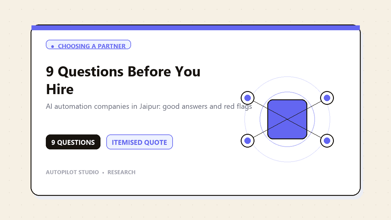 Illustration for 9 questions that expose a weak AI automation company in Jaipur before you pay